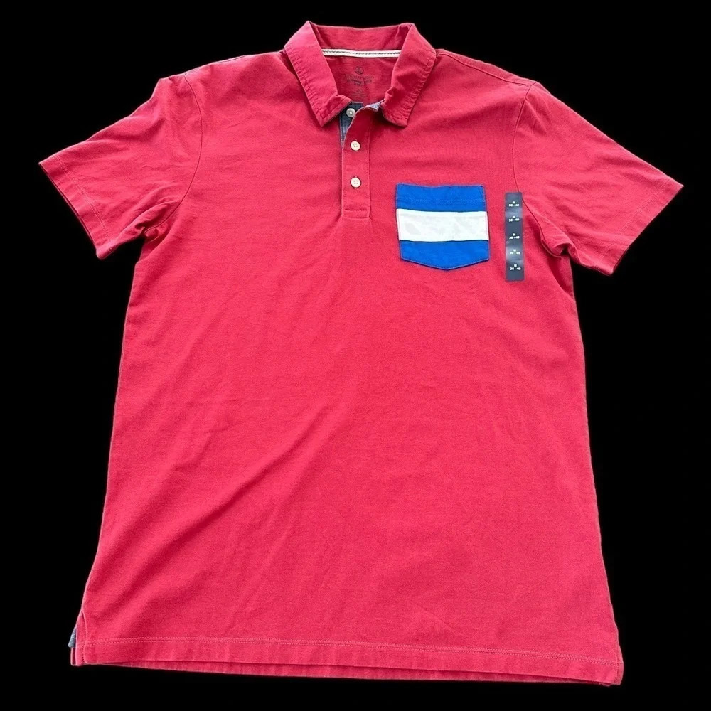 NWOT Lands End Mens Medium 38-40 Red Seaworn Polo Shirt Slim Fit Pocket New Blue